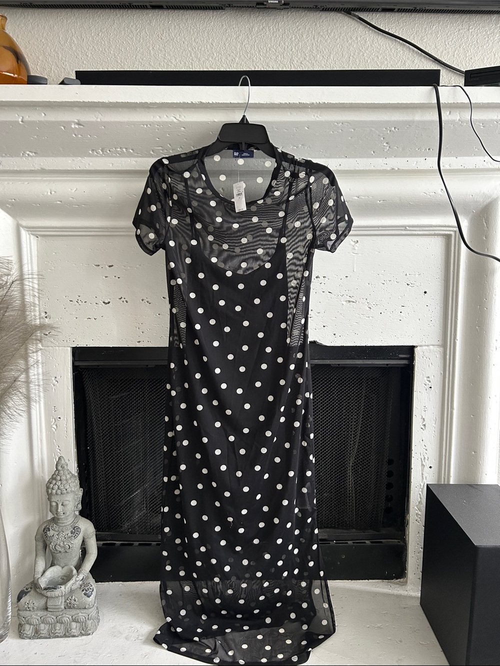 GAP Black Maxi Dress with White Polka Dots